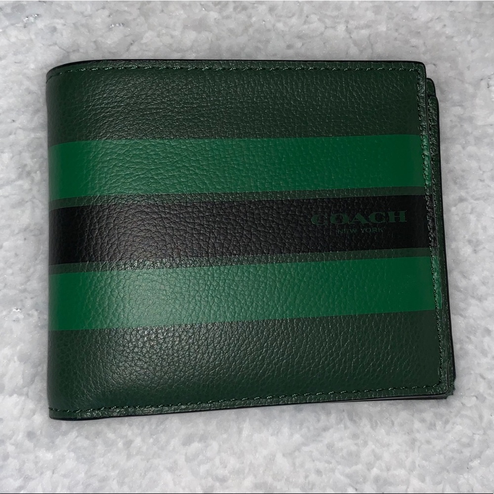 3 in 1 Varsity Green Striped Coach Wallet for Men